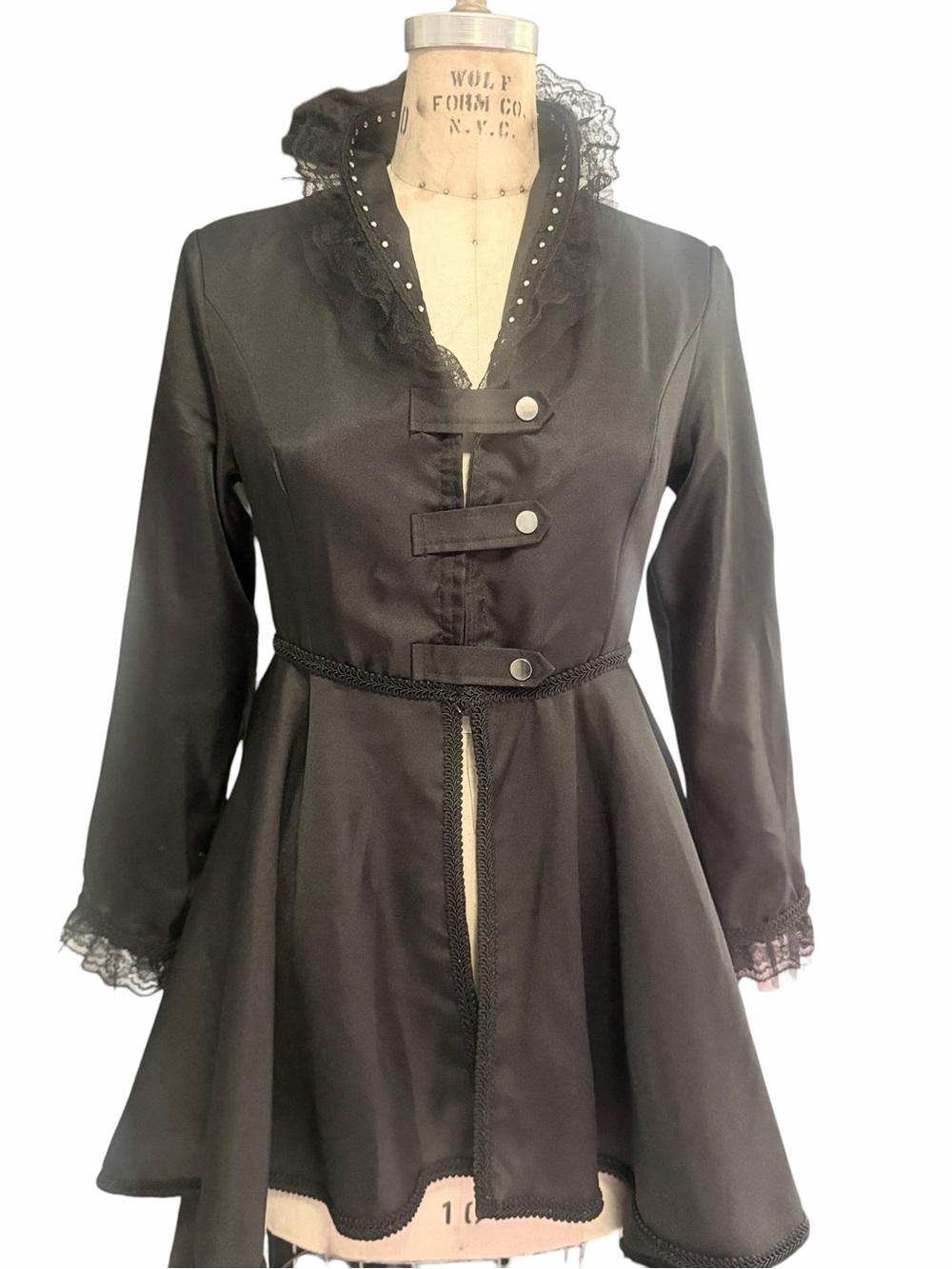 Vintage Black Gothic Victorian Lace Fit & Flare Coat Dress Jacket Size S
